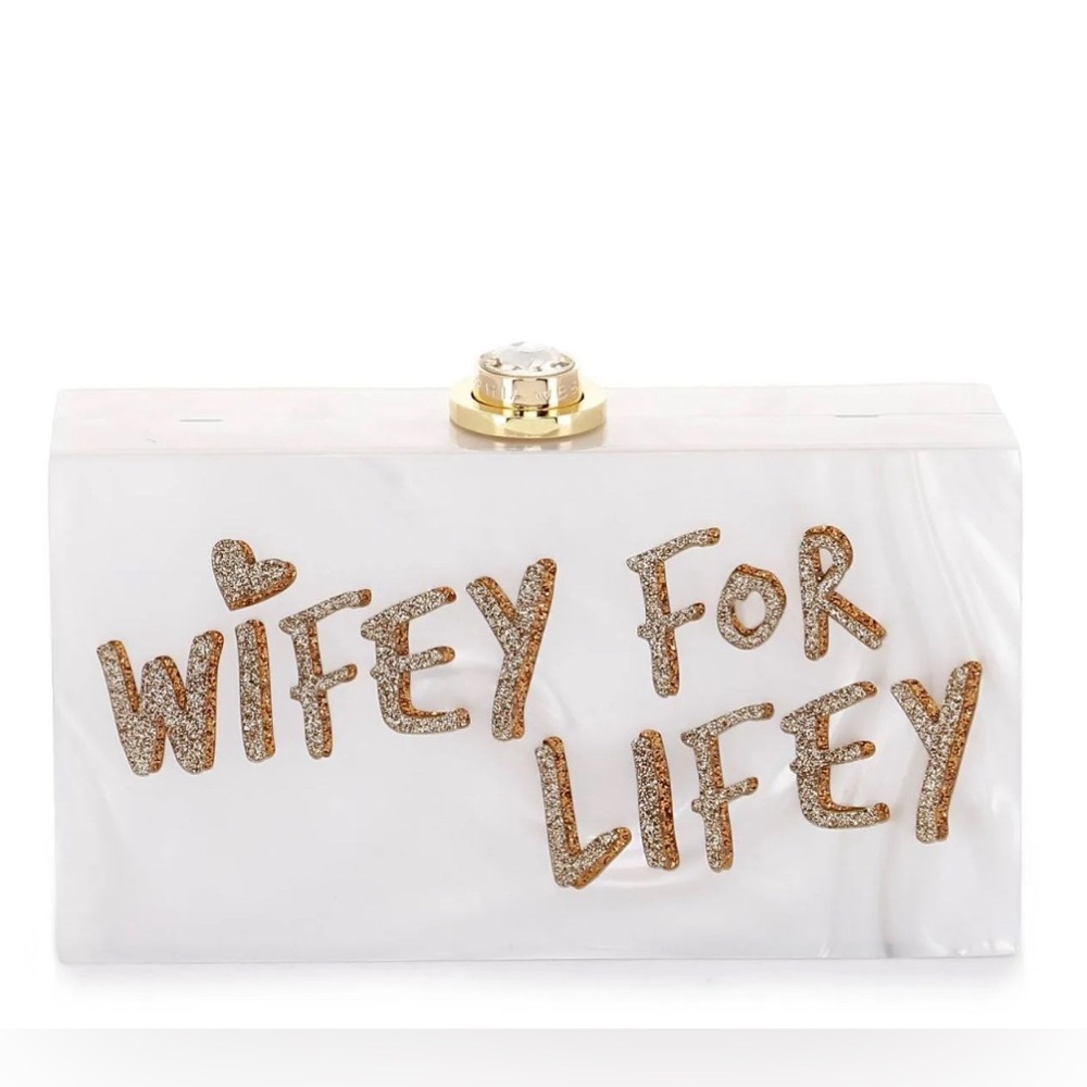 Sophia Webster Ivory and Glitter Gold Clutch